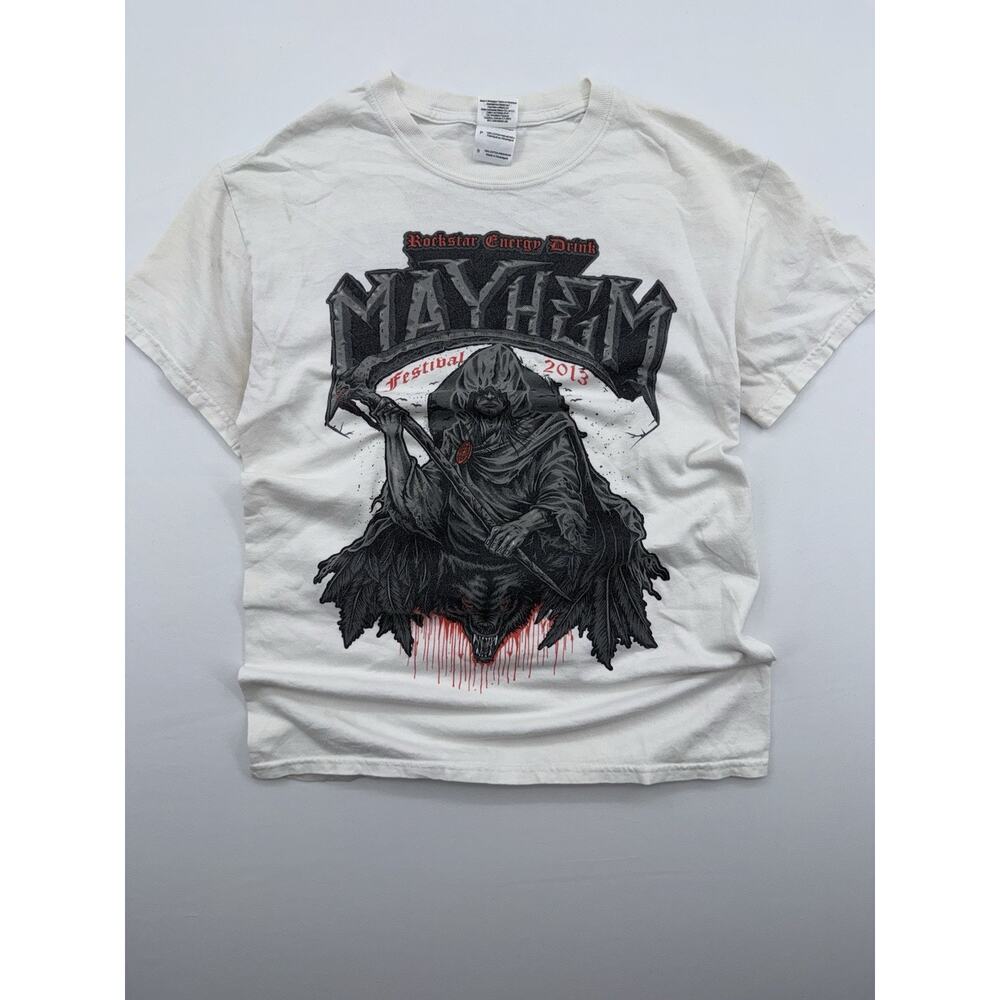 Rockstar Energy Drink T-Shirt Mayhem Festival 2013 White Size Small Men's Cotton